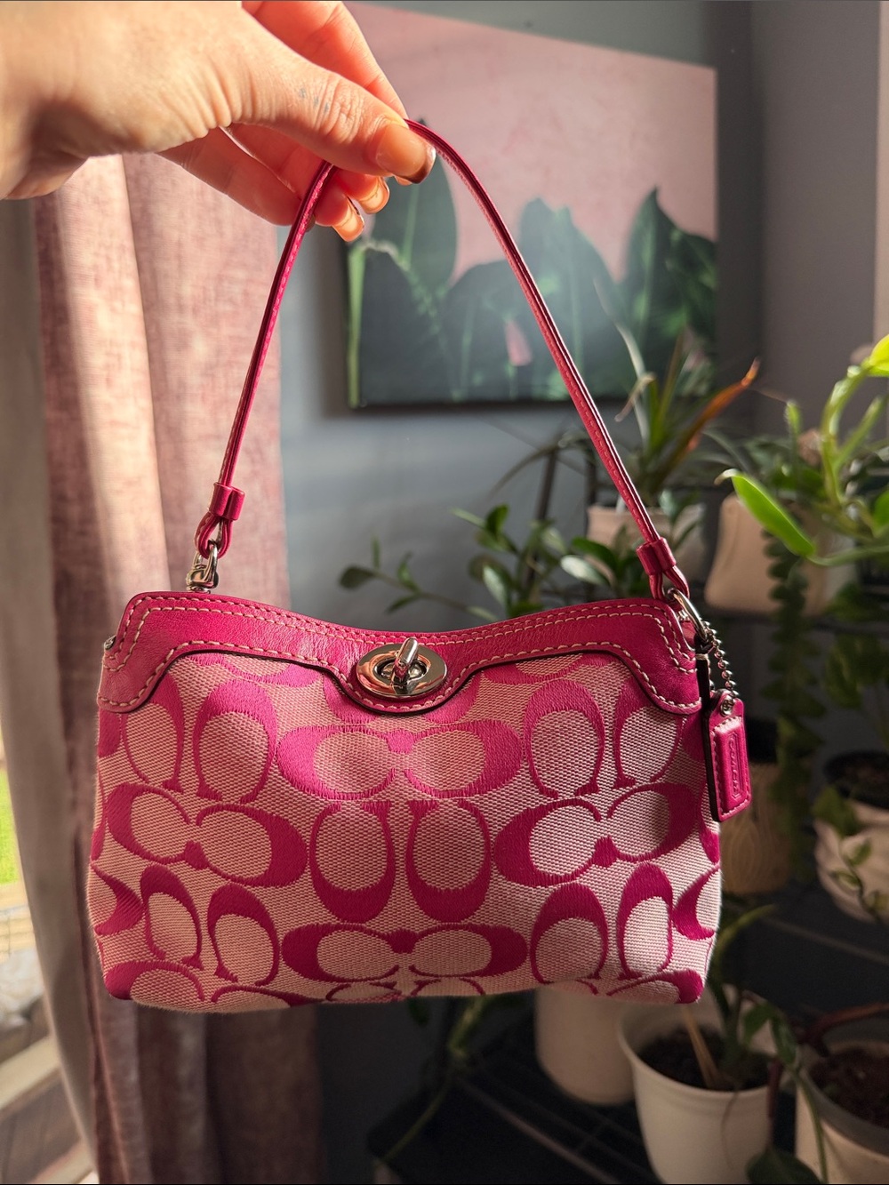 Y2K Coach Hot Pink Signature Jacquard Mini Turnlock shoulder